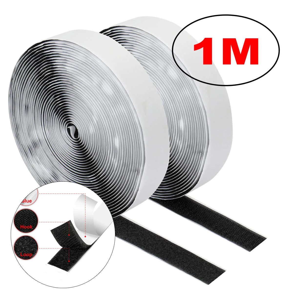 1-10M Velcro Self Adhesive Tape Double Sided Roll for Patches (Strong Glue)
