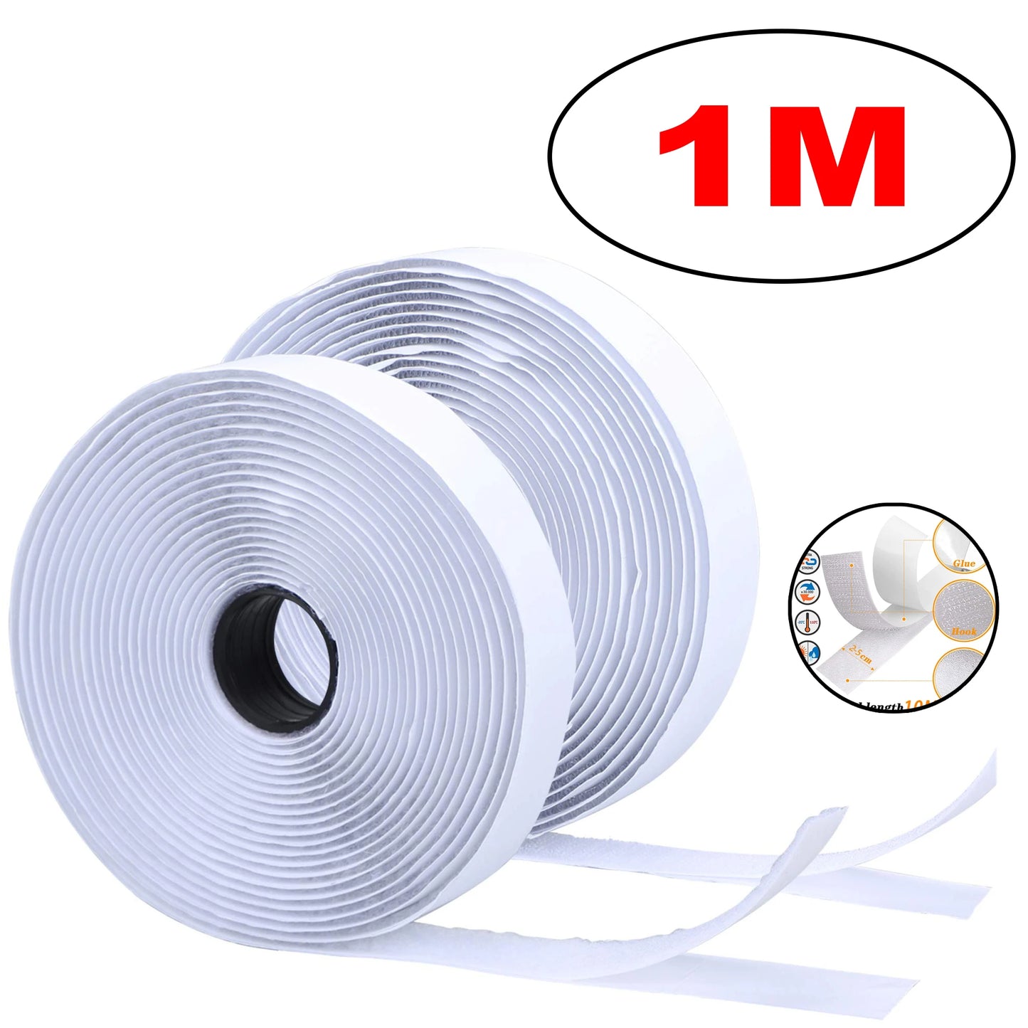 1-10M Velcro Self Adhesive Tape Double Sided Roll for Patches (Strong Glue)