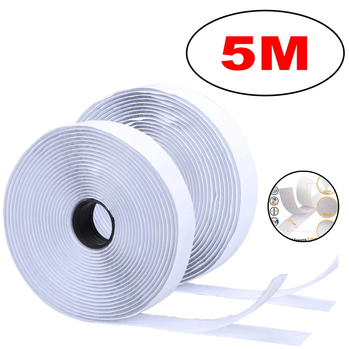 1-10M Velcro Self Adhesive Tape Double Sided Roll for Patches (Strong Glue)