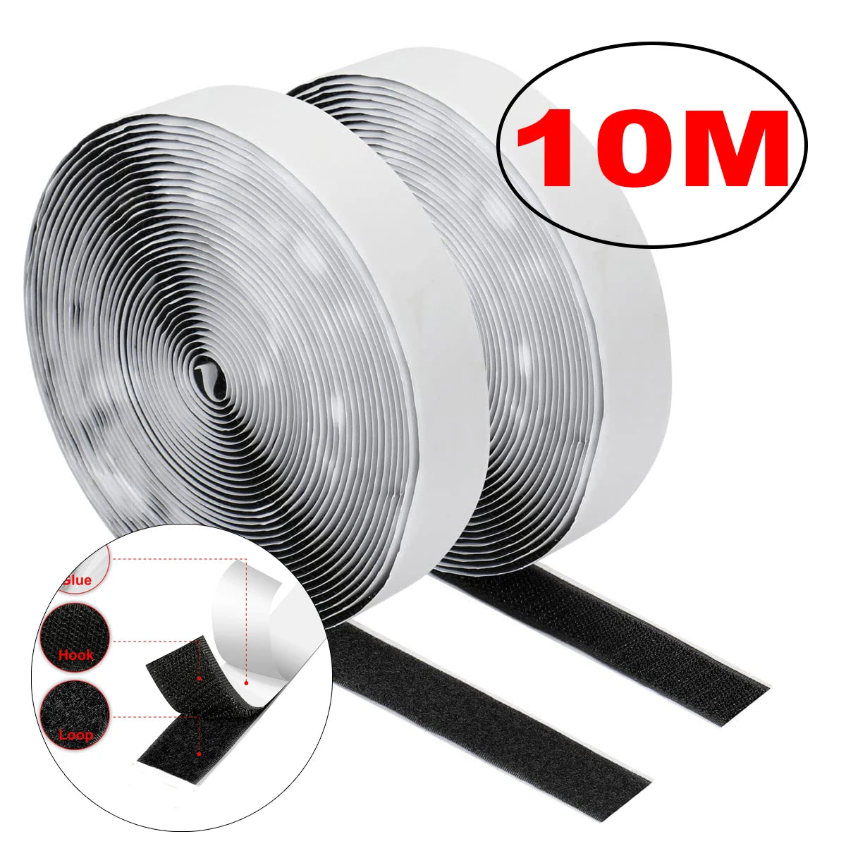 1-10M Velcro Self Adhesive Tape Double Sided Roll for Patches (Strong Glue)