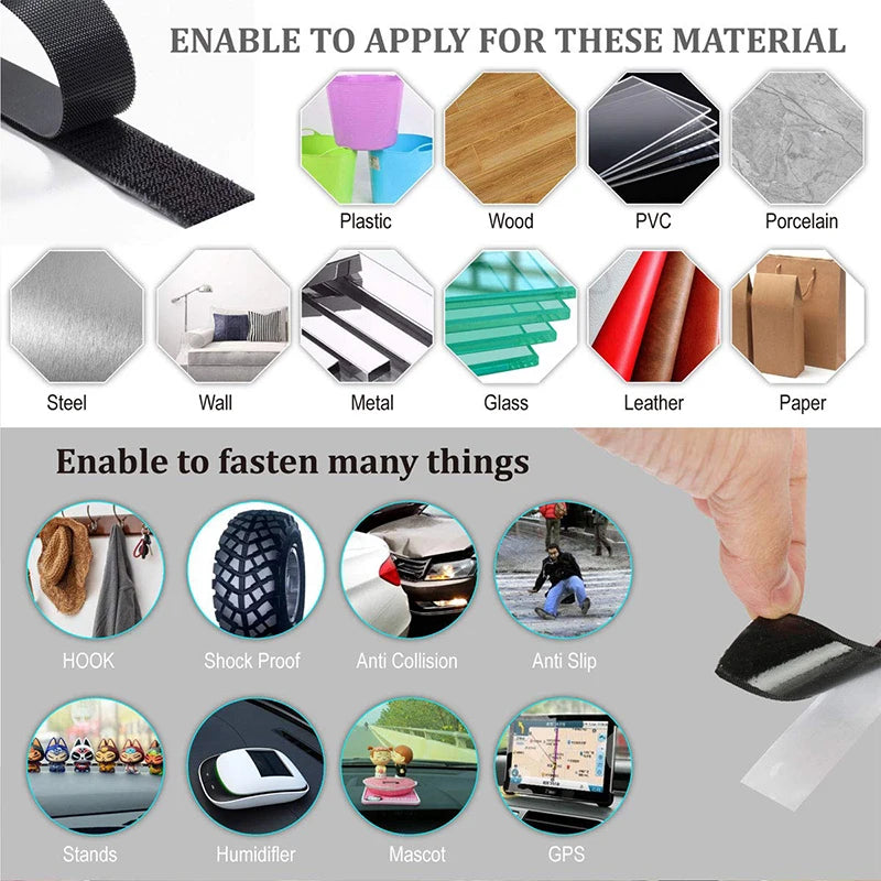 1-10M Velcro Self Adhesive Tape Double Sided Roll for Patches (Strong Glue)