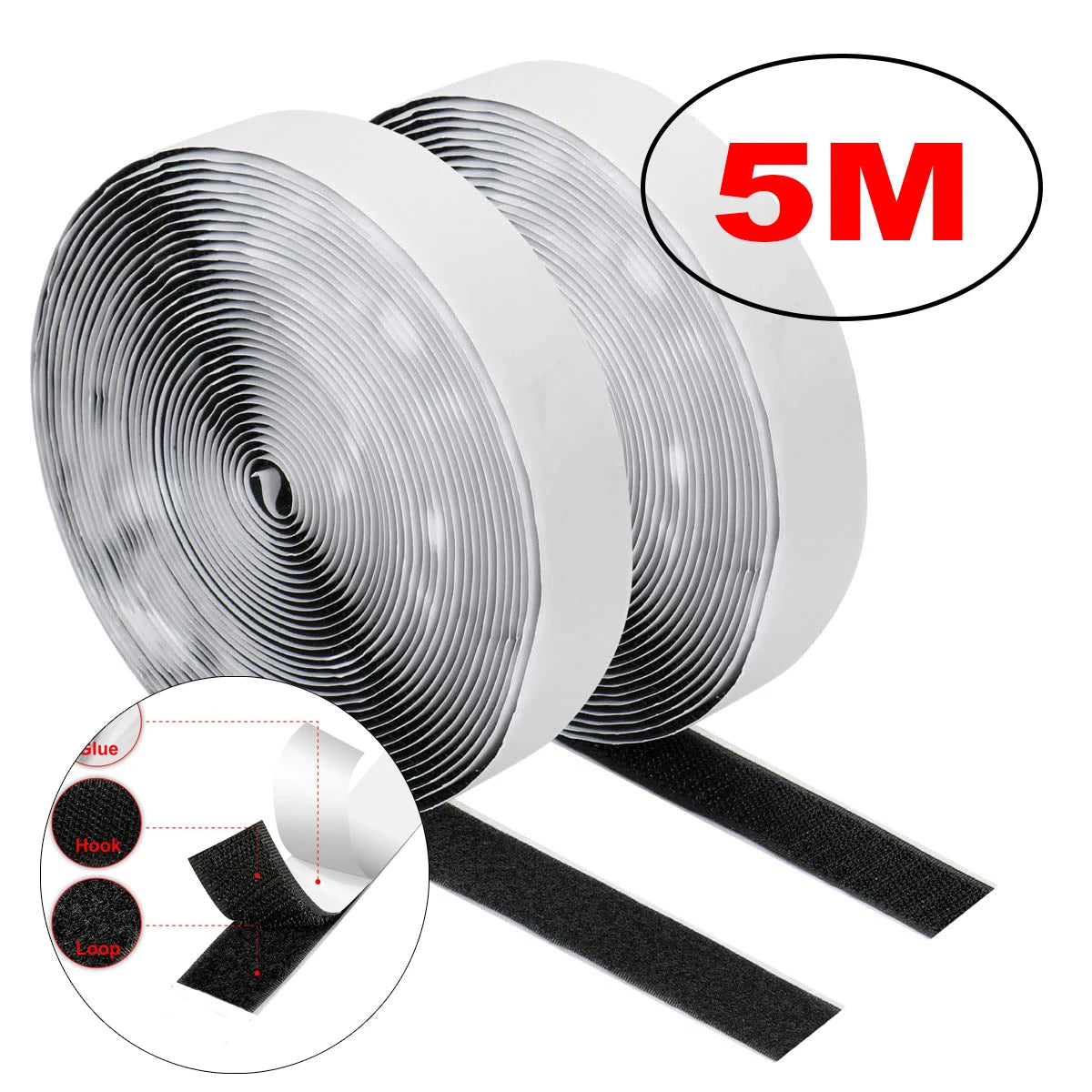 1-10M Velcro Self Adhesive Tape Double Sided Roll for Patches (Strong Glue)